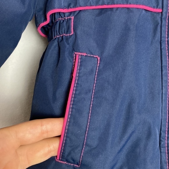 OSHKOSH B'gosh (Girls) Navy Blue and Pink Winter Jacket with Fur Detachable Hood - Picture 7 of 17